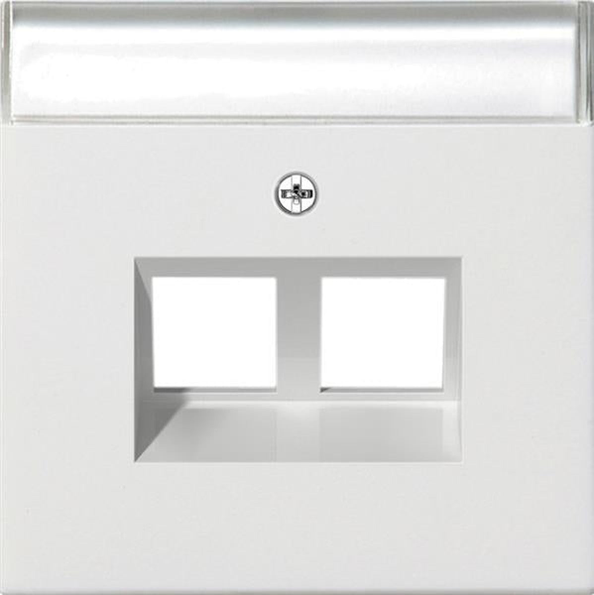 Cache avec sortie oblique 30° et zone d'inscription pour anneau de support jack modulaire 2 x Blanc