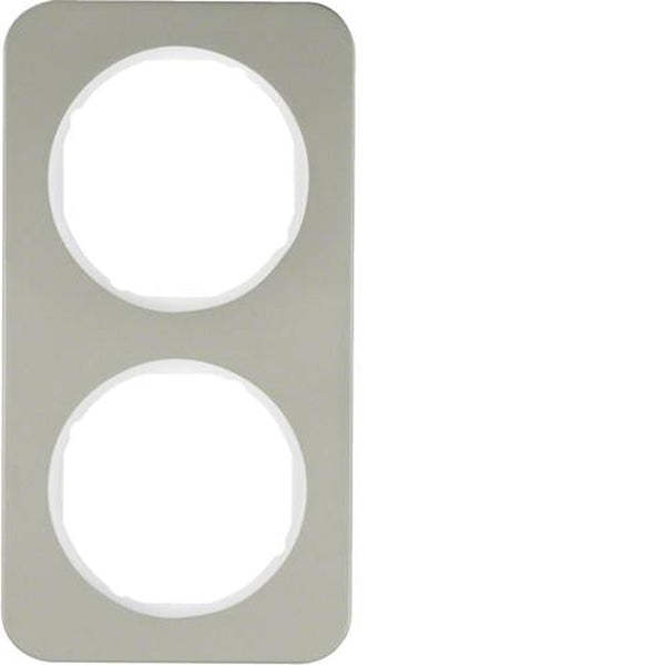 Cover plate 2-gang Berker R.1 Stainless steel / Polar white