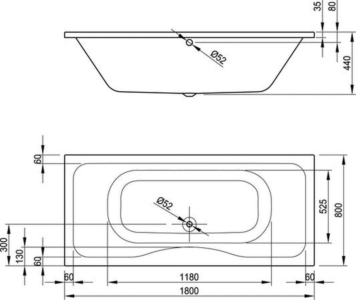 intro Monza inbouwbad duo 1800x800x440mm
