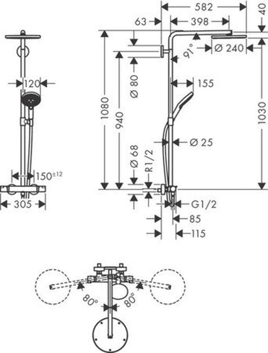 Hansgrohe Raindance Select Showerpipe 240 1jet P handdouche 120 3jet P chroom
