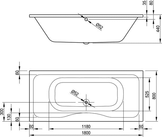intro Monza inbouwbad duo 1800x800x440mm
