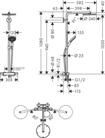 Hansgrohe Raindance Select Showerpipe 240 1jet P handdouche 120 3jet P chroom