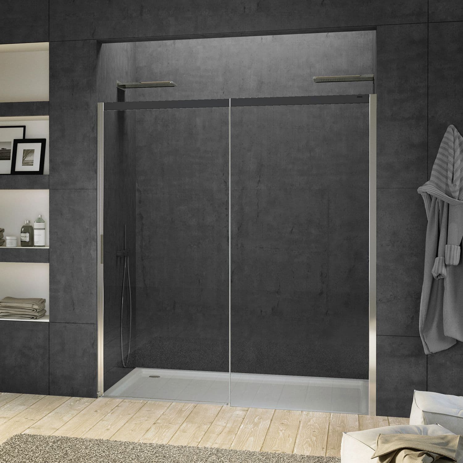 PORTE COULISSANTE NICHE SUITE 1360-1395 H2000 DROITE NANOTEC SOFTCLOSE NOIRE-CHROME/CLAIR