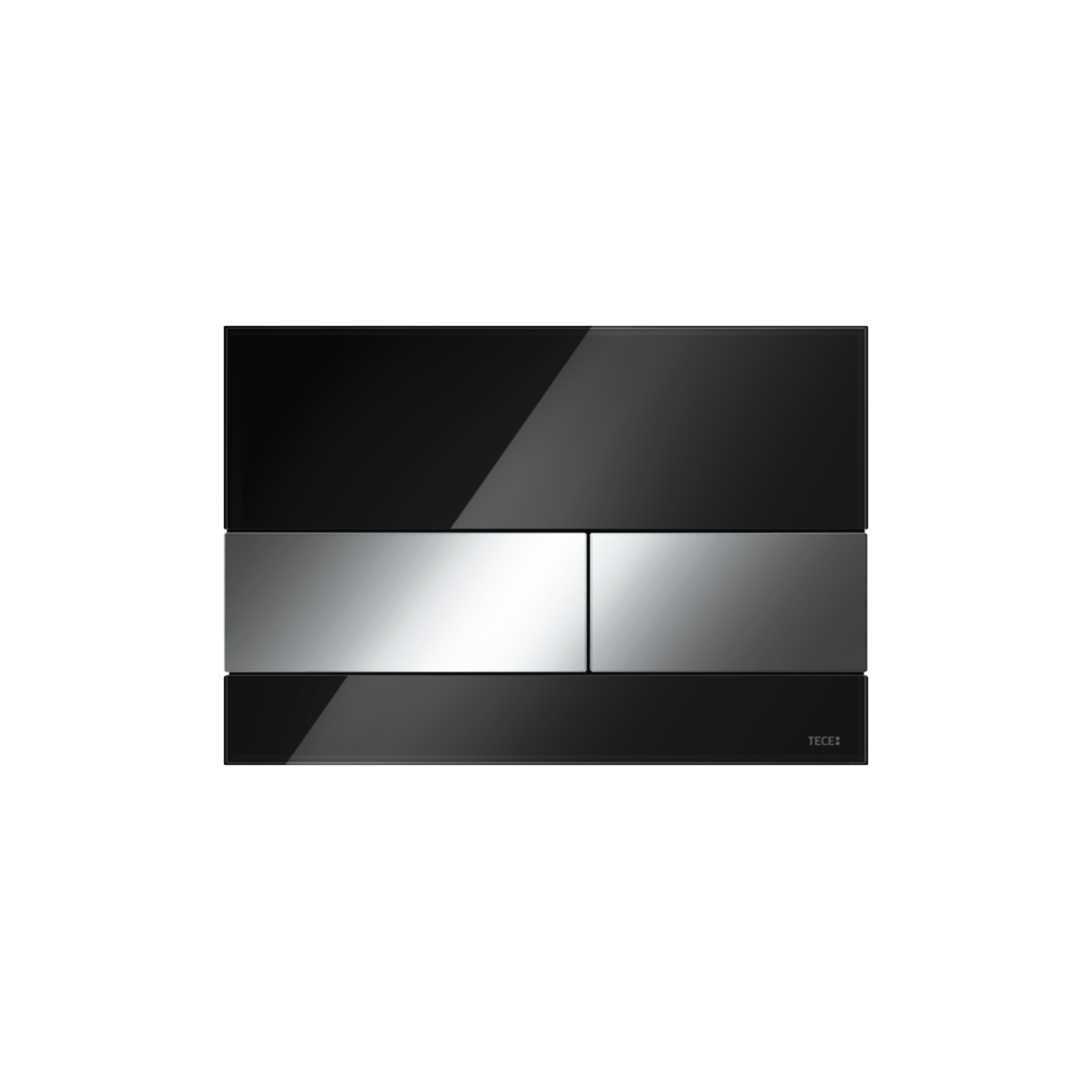 PLAQUE DE DECLENCHEMENT WC TECESQUARE, DOUBLE TOUCHES, VERRE NOIR, TOUCHES CHROMEES BRILLANTES