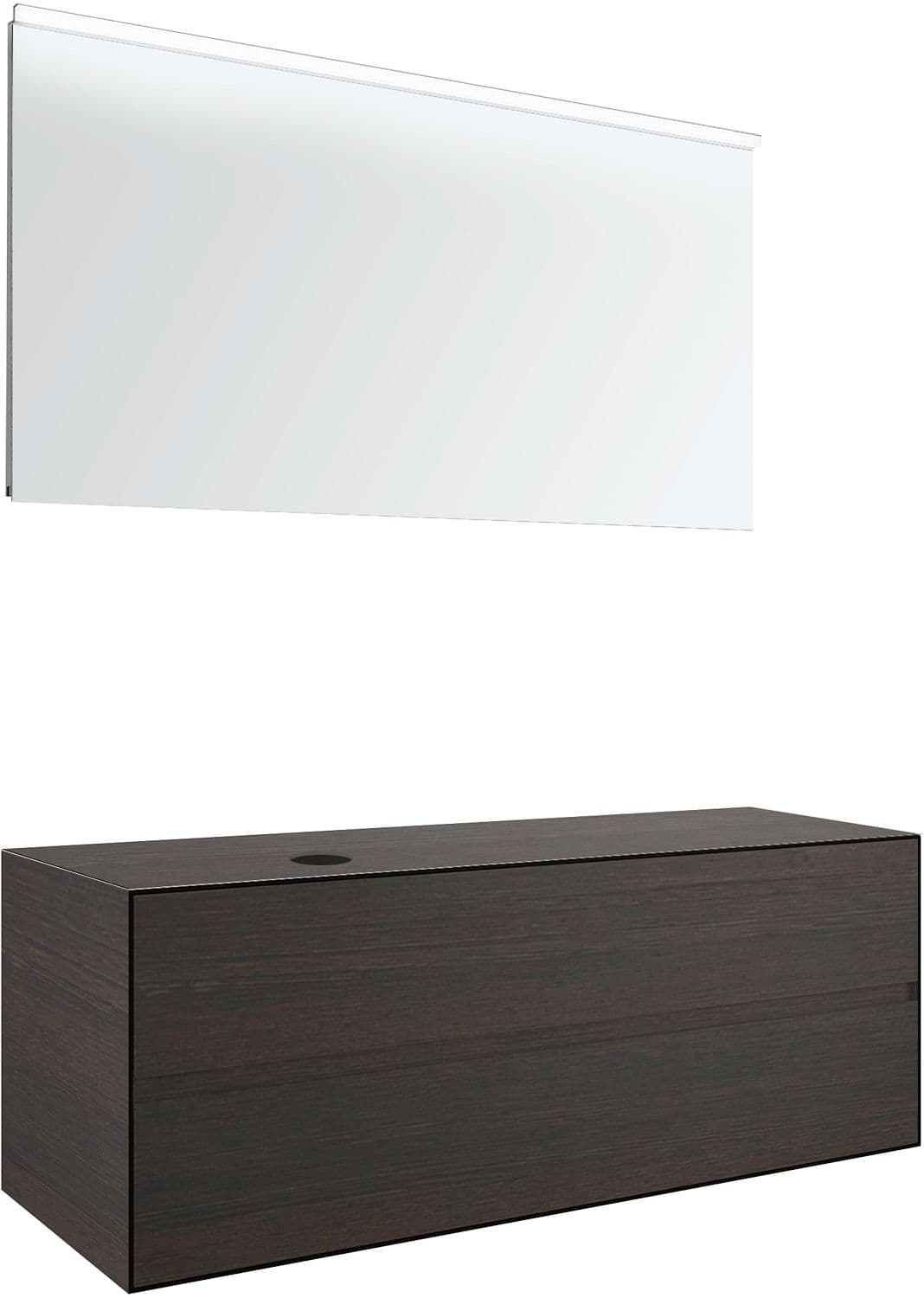 MEUBLE 2 TIROIRS+ TABLET POUR LAVABO A POSER GAUCHE TENSO 140CM SANS TROU ROBINET WENGE AVEC MIROIR