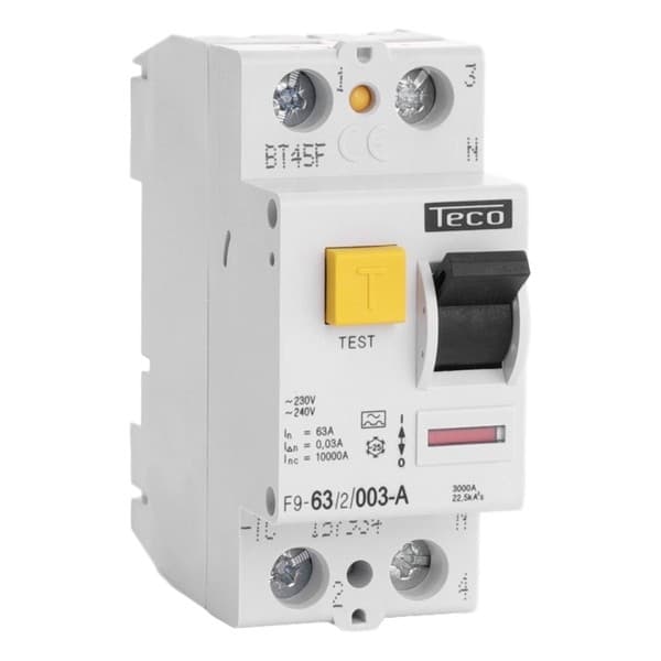 Interrupteur différentiel 2 pôles 63A 30mA type A pouvoir de coupure 10kA