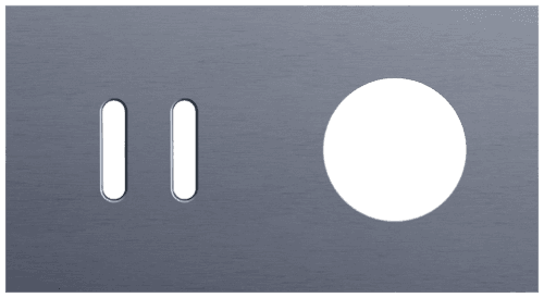 Plaque de recouvrement double, horizontale 71 mm d'entraxe, pour une fonction de commutation double et une fonction de prise de courant, Niko Rocker alu blue grey brushed