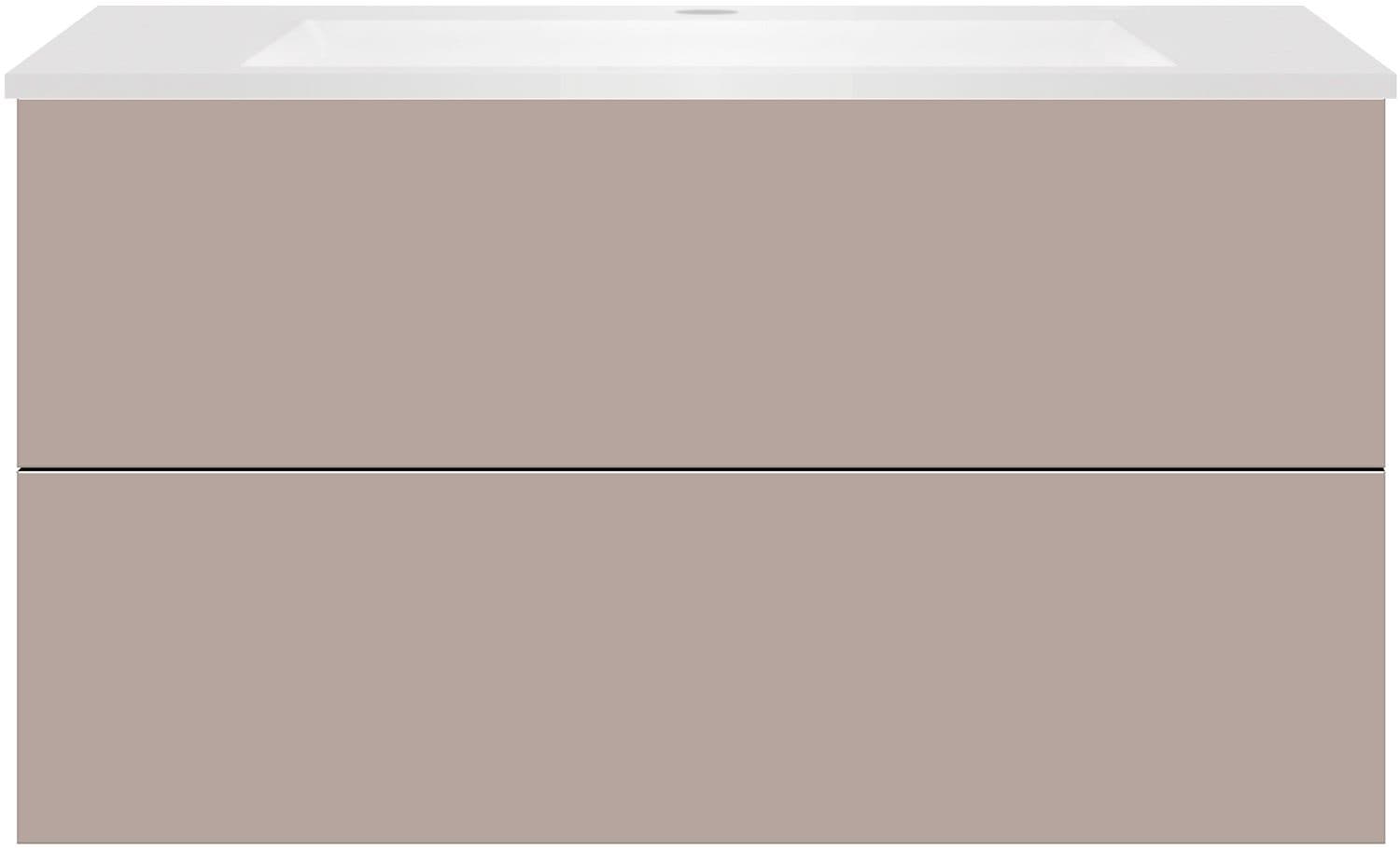 SOUS MEUBLE COFFEE 2 TIROIRS 100 GRIS BASALTE MAT+LAVABO EN MARBRE SYNTHETIQUE BLANC MAT