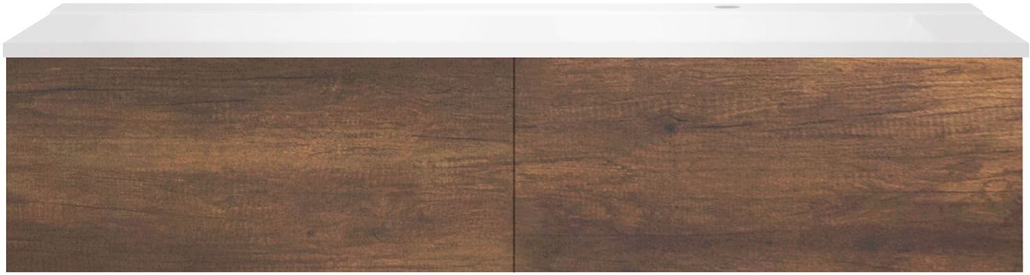 SOUS MEUBLE COFFEE 2 TIROIRS 140 CHENE DECOR ROUILLE+LAVABO DROITE BLANC MAT
