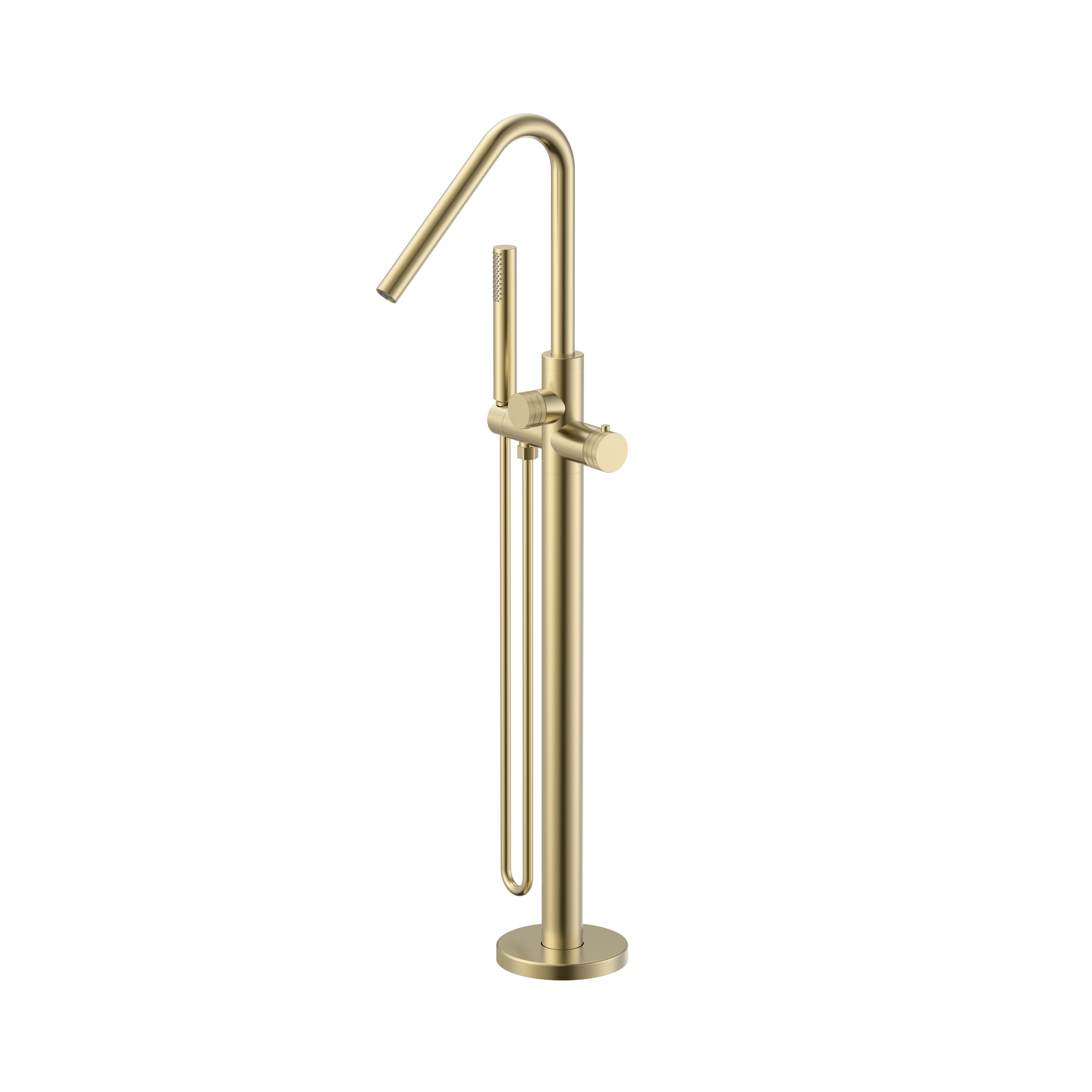 STRIA MITIGEUR DE BAIN – INDÉPENDANT – THERMOSTATIQUE – AVEC DOUCHETTE ET FLEXIBLE – BOUTONS AVEC STRUCTURE STRIÉE - BELGAQUA - OR BROSSÉ (PVD)