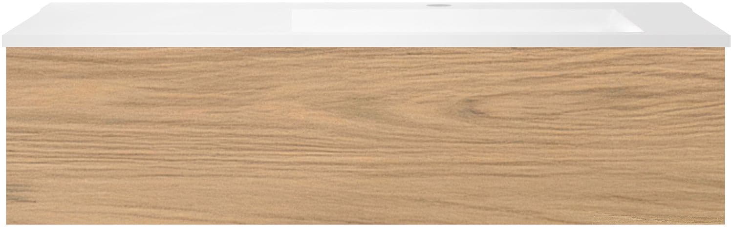 SOUS MEUBLE COFFEE 1 TIROIR 120 CHENE CLASSIQUE+LAVABO EN MARBRE SYNTHETIQUE DROITE BLANC MAT