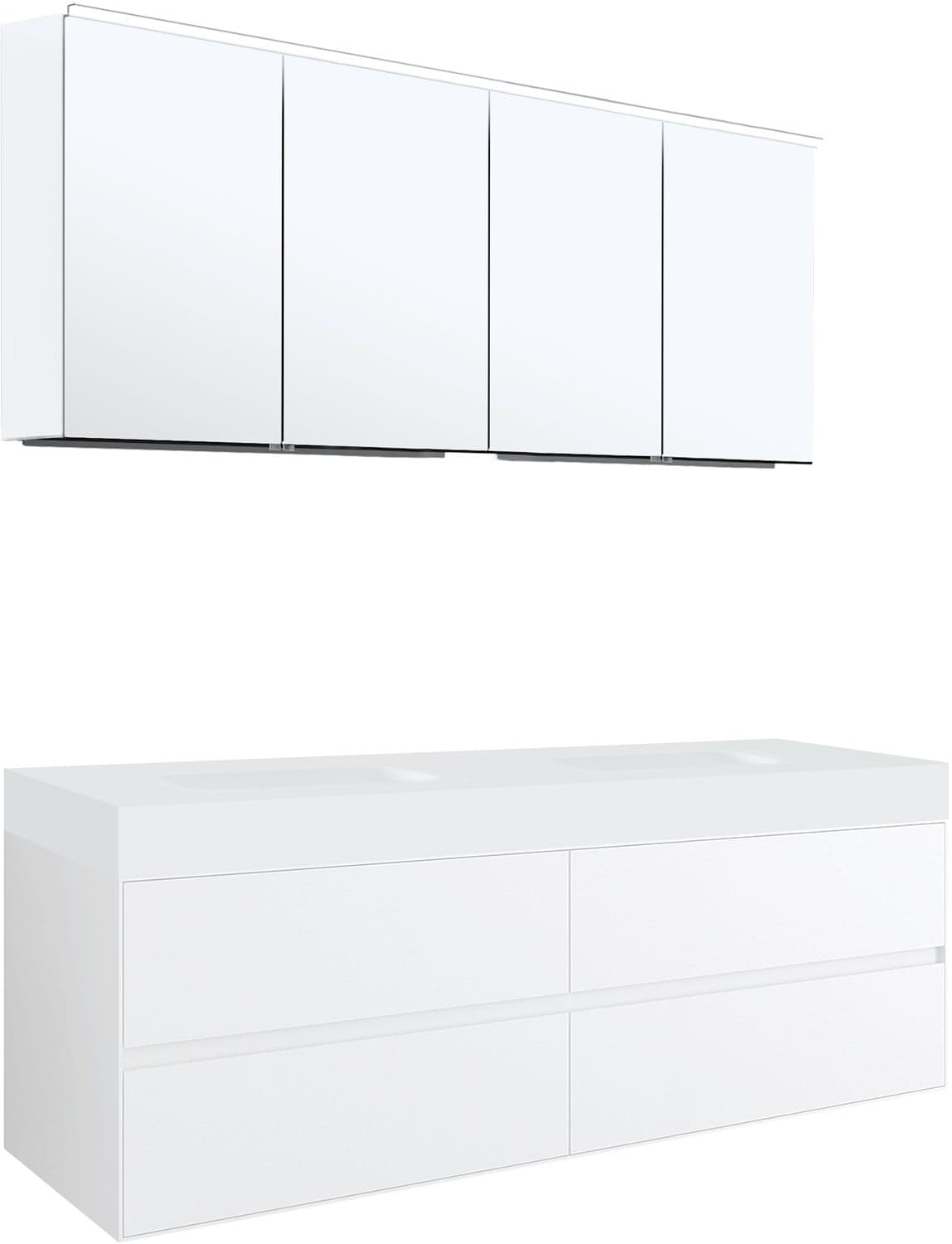 MEUBLE 4 TIROIRS POUR TABLET PURO 2 LAVABO TENSO 160CM BLANC AVEC ARMOIRE TOILETTE