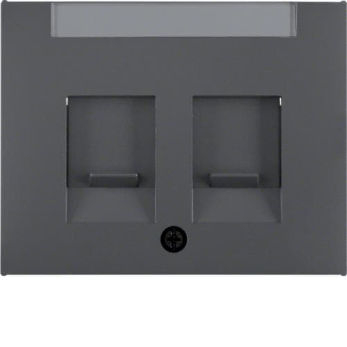 Enjoliveur avec 2 volets antipoussière et porte - étiquette Berker K.1 Anthracite, mat
