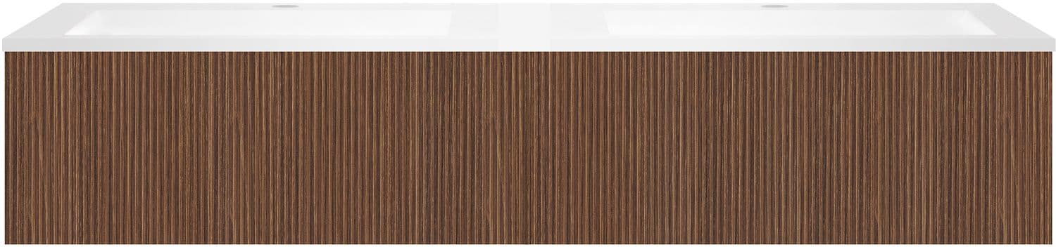 SOUS MEUBLE COFFEE 2 TIROIRS 160 NOYER SMARTLINE +DOUBLE LAVABO EN MARBRE SYNTHETIQUE BLANC MAT