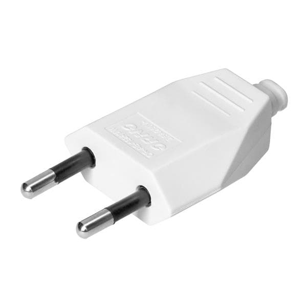 Fiche Euro plate, 2 pôles 2,5A, 250V, Blanc, polycarbonate, 1 pièce