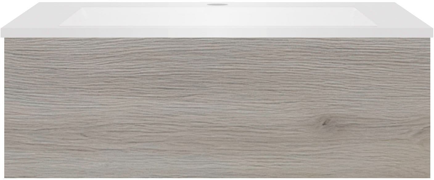SOUS MEUBLE COFFEE 1 TIROIR 90 CHENE DECOR ARGENT+LAVABO EN MARBRE SYNTHETIQUE BLANC MAT