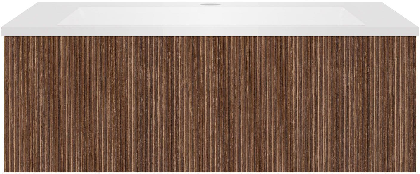 SOUS MEUBLE COFFEE 1 TIROIR 90 NOYER DECOR SMARTLINE+LAVABO EN MARBRE SYNTHETIQUE BLANC