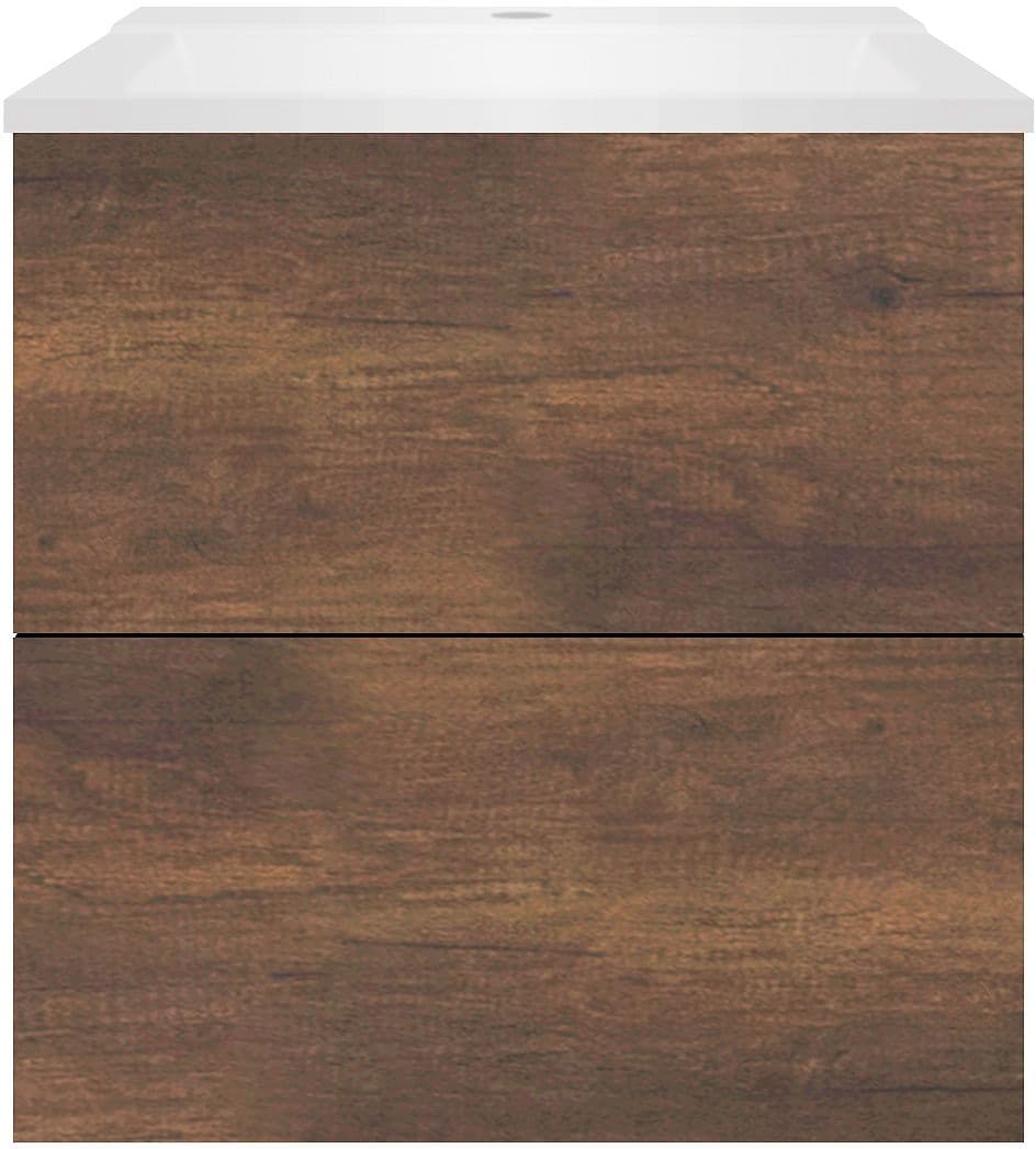 SOUS MEUBLE COFFEE 2 TIROIRS 60 CHENE DECOR ROUILLE+LAVABO BLANC MAT