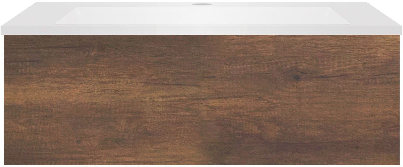 SOUS MEUBLE COFFEE 1 TIROIR 90 CHENE DECOR ROUILLE+LAVABO EN MARBRE SYNTHETIQUE BLANC