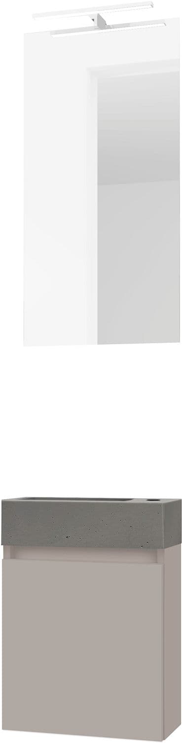 LAVE-MAINS FORM MINI BETON/ 1 PORT/MIROIR/LUMIERE LED POUDRE GRIS