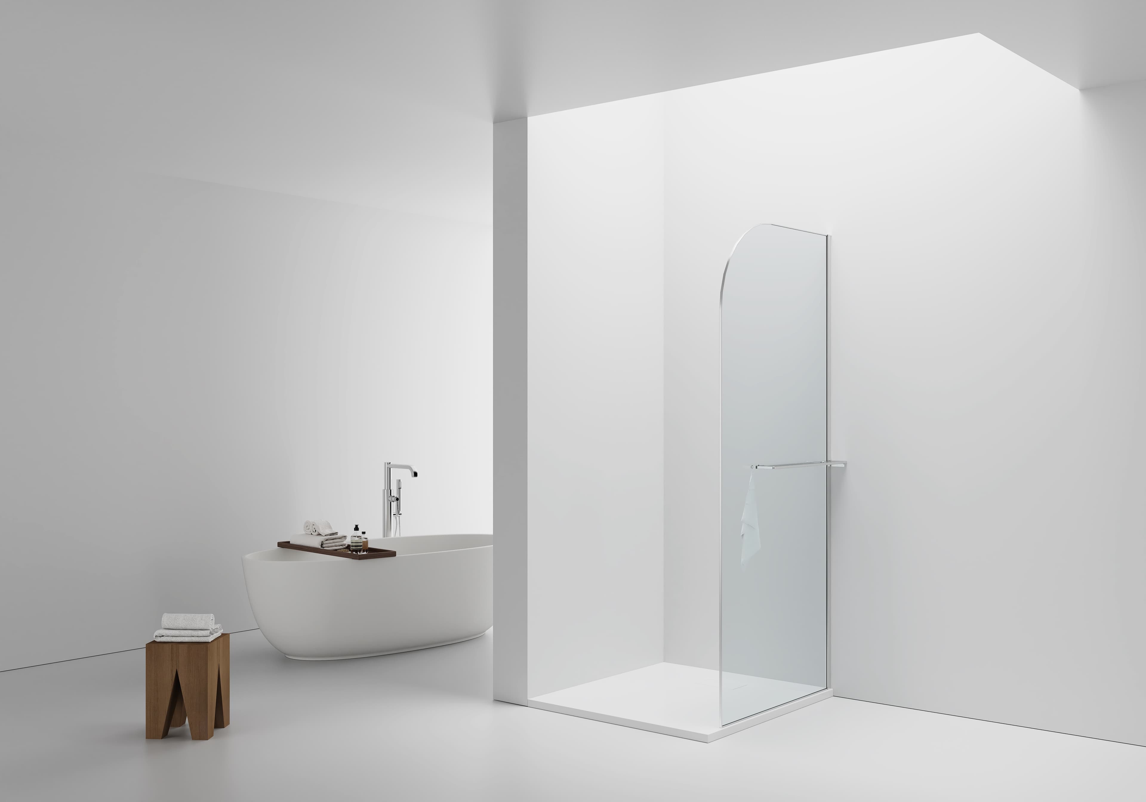 CURVY DOUCHE À L'ITALIENNE AVEC PORTE-SERVIETTE - COURBÉE - TRAITEMENT ANTI-CALCAIRE - RÉVERSIBLE - VERRE DE SÉCURITÉ 8MM - 100X200CM - CHROME - VERRE CLAIR