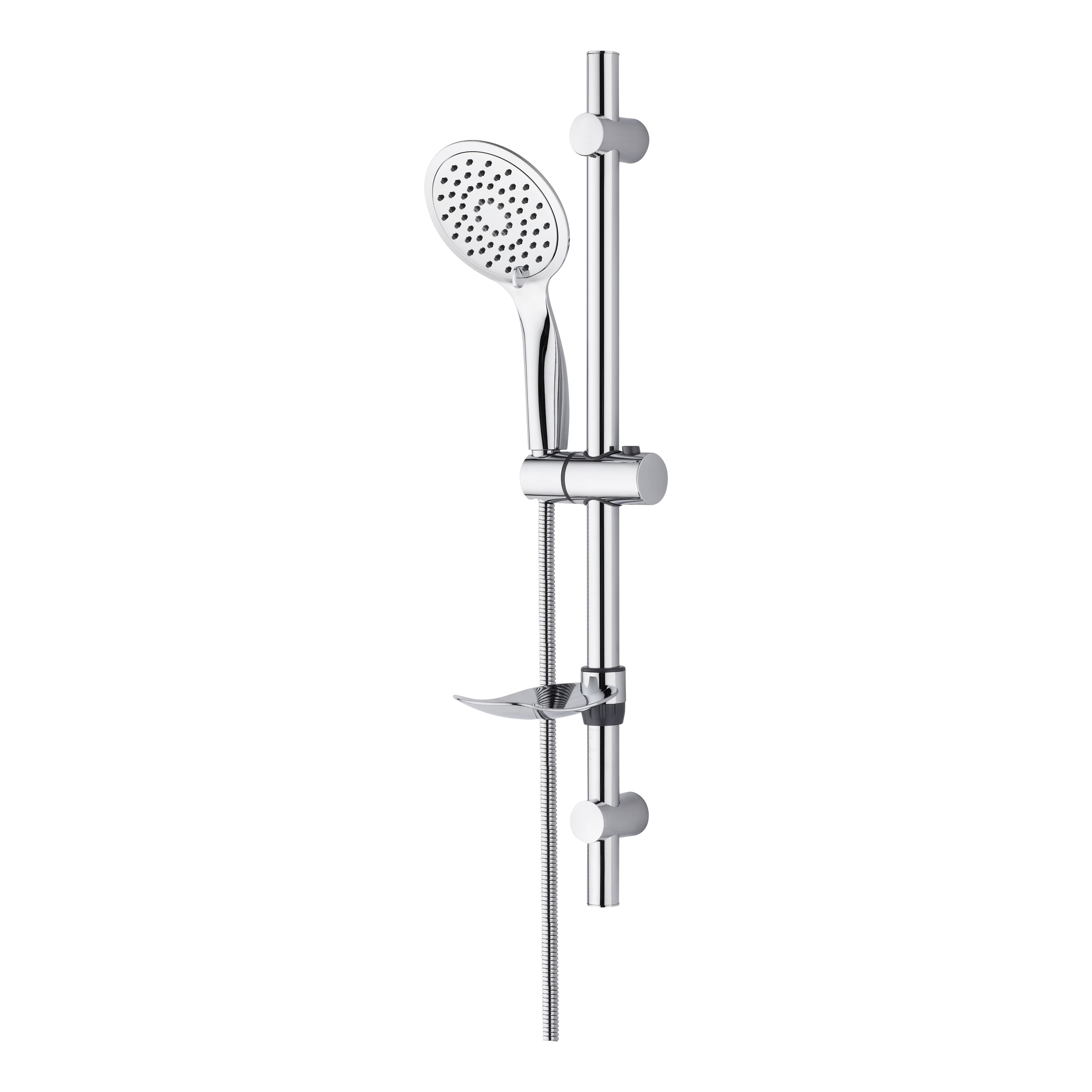 ALONI SLIM ENSEMBLE COMPLET BARRE DE DOUCHE COULISSANTE – AVEC DOUCHETTE, FLEXIBLE DE DOUCHE MÉTALLIQUE ET PORTE-SAVON – CHROME