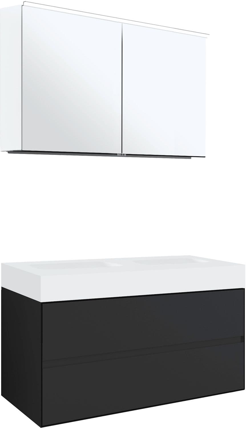 MEUBLE 2 TIROIRS POUR TABLET PURO 2 LAVABOS TENSO 120CM GRIS AVEC ARMOIRE TOILETTE