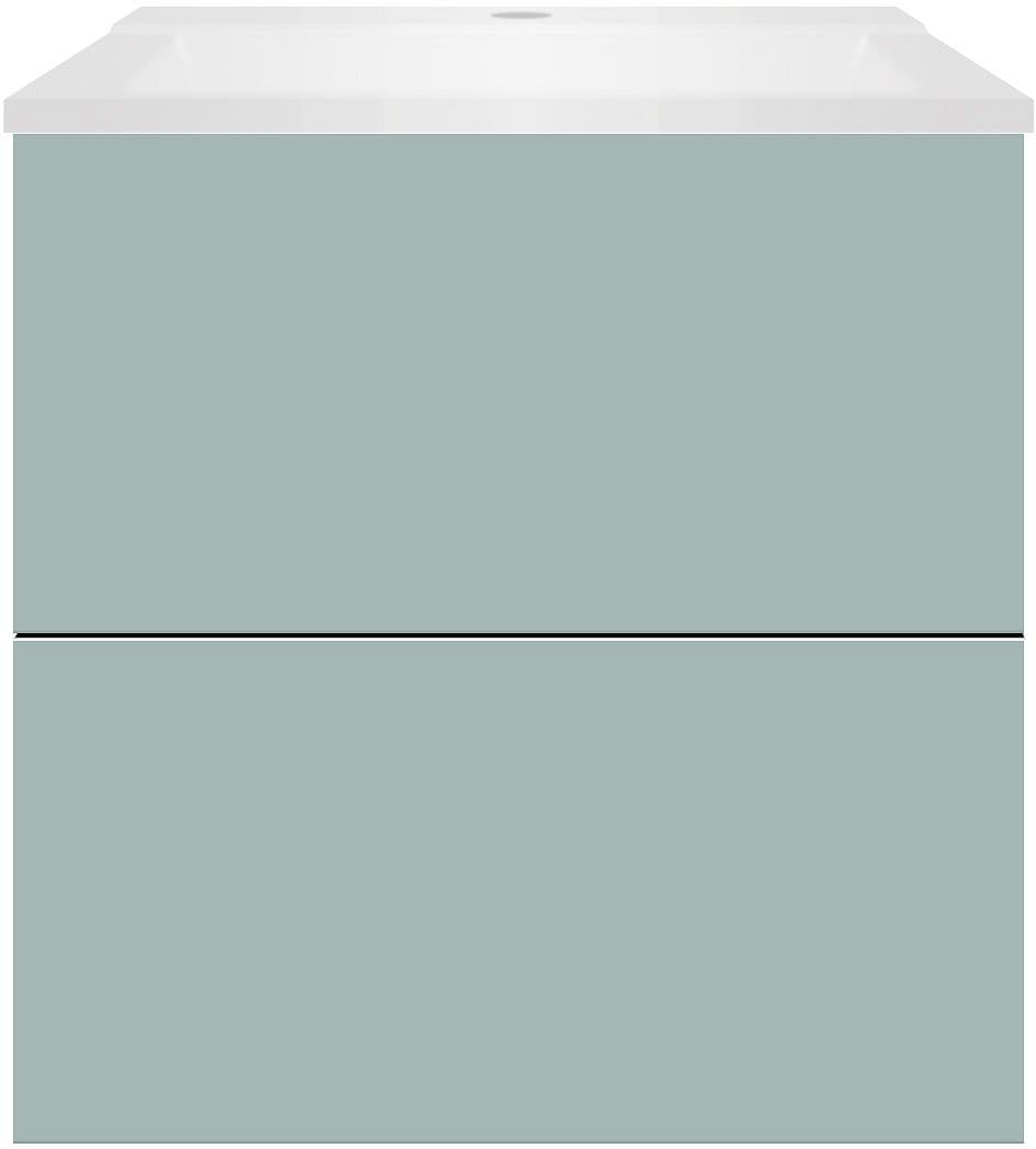SOUS MEUBLE COFFEE 2 TIROIRS 60 BLEU AZUR DOUX MAT+LAVABO BLANC