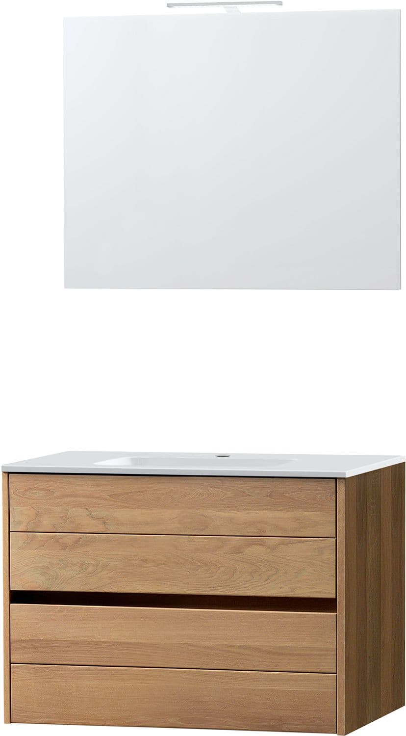 MEUBLE COMBO CHENE MASSIF 90 PORCELAINE MIROIR