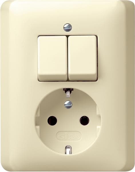 Combinaison interrupteur à bascule / prise Schuko 16A 250V~ avec plaque massive Blanc crème