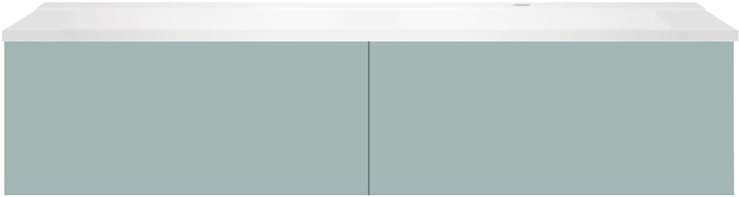 SOUS MEUBLE COFFEE 2 TIROIRS 140 BLEU AZUR DOUX MAT+LAVABO DROITE BLANC MAT