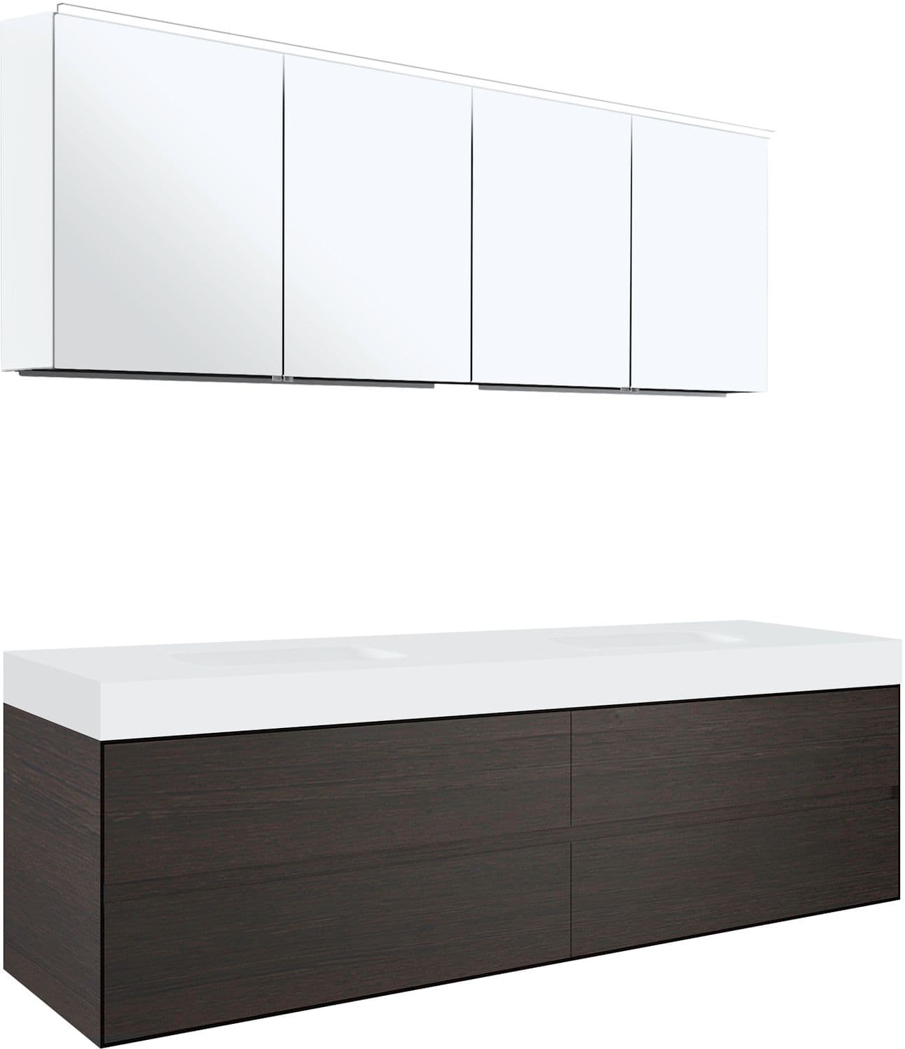 MEUBLE 4 TIROIRS POUR TABLET PURO 2 LAVABO TENSO 180CM WENGE AVEC ARMOIRE TOILETTE