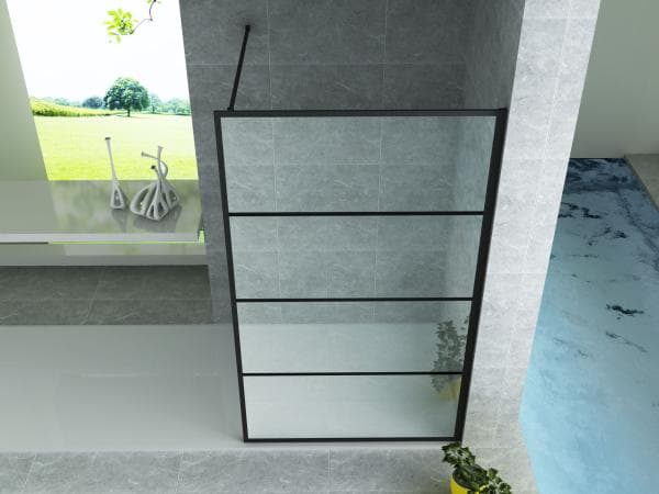 ALONI DOUCHE À L’ITALIENNE AVEC DÉCOR GRILLE - 800X2000MM - NOIR MAT-VERRE CLAIR