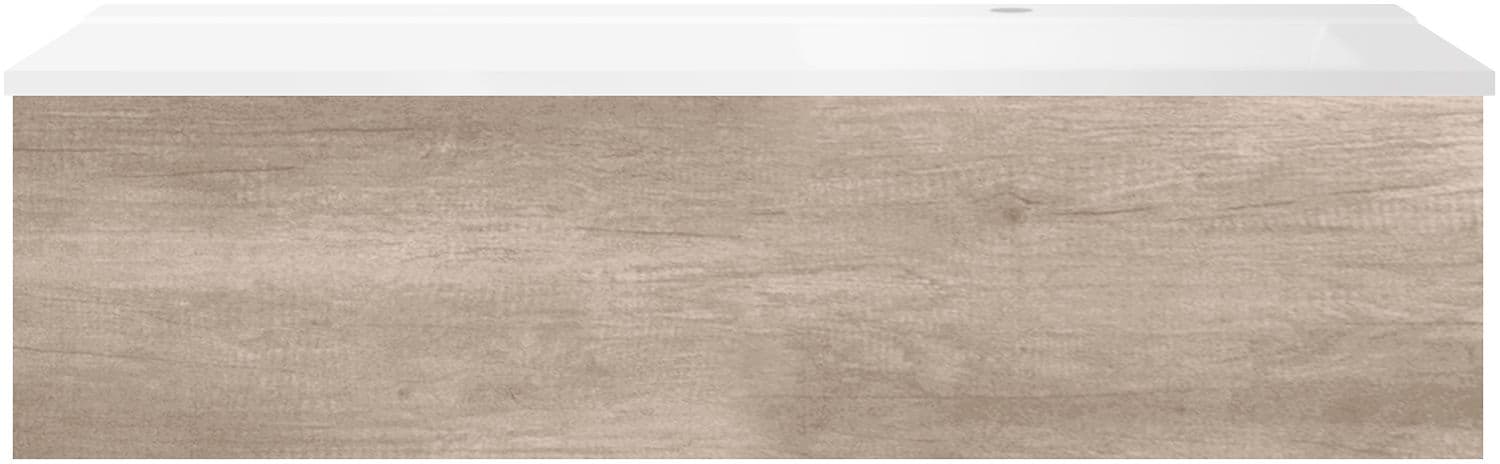 SOUS MEUBLE COFFEE 1 TIROIR 120 CHENE DECOR FLANELLE+LAVABO DROITE BLANC MAT