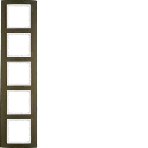 Plaque de recouvrement 5 postes Berker B.3 Alu, Marron / Blanc polaire