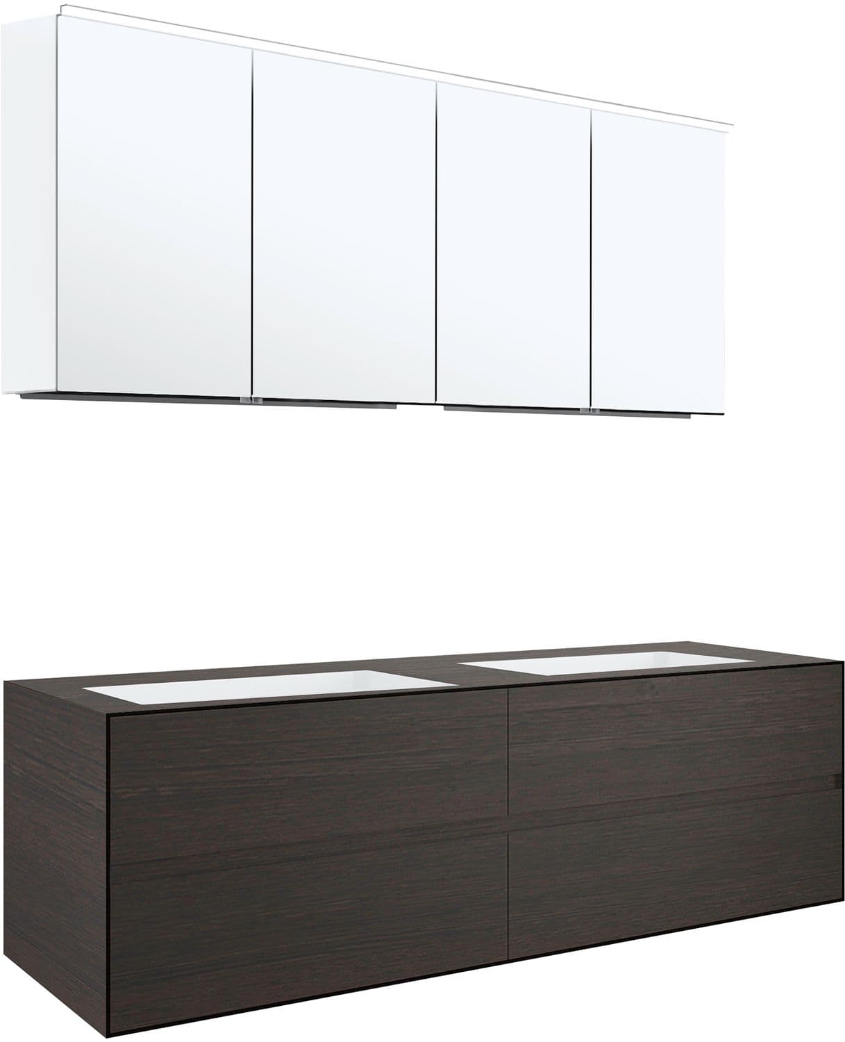 MEUBLE 4 TIROIRS+ LAVABOS SOUS ENCASTRER TENSO 160CM SANS TROUS ROBINETS WENGE AVEC ARMOIRE TOILETTE
