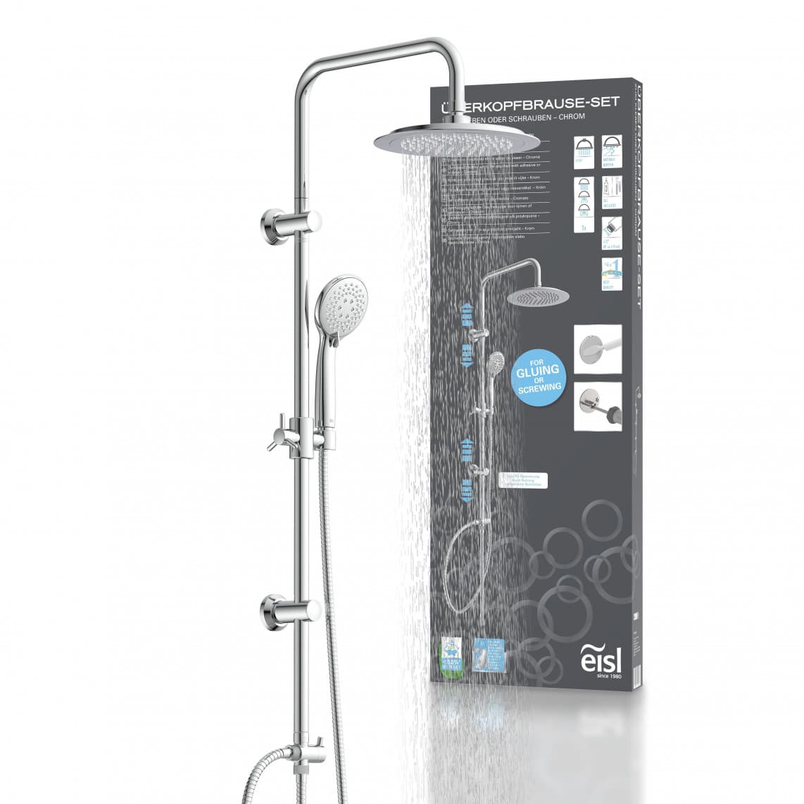 DX12009 Set douche de pluie à coller, chromé