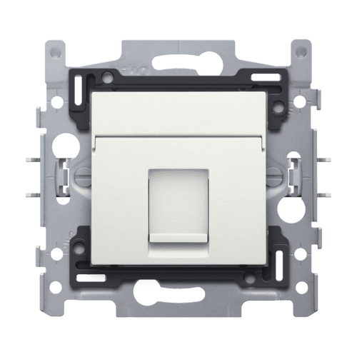 1 connexion RJ45 UTP Cat. 5E, prêt pour l'alimentation PoE++, modèle plat, incl. socle 60 x 71 mm avec fixation par griffes et set de finition, couleur white