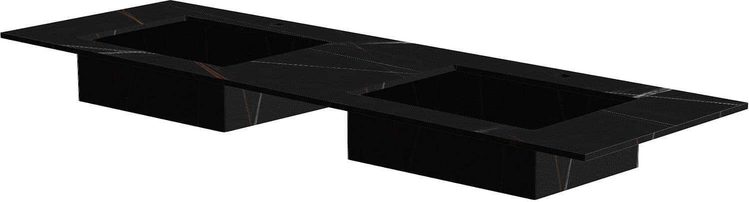 TABLET MARBRE CERAMIQUE PURO LAVABO S DOUBLE L160 H1,2 +TROU ROBINETS BAMBOO BLACK