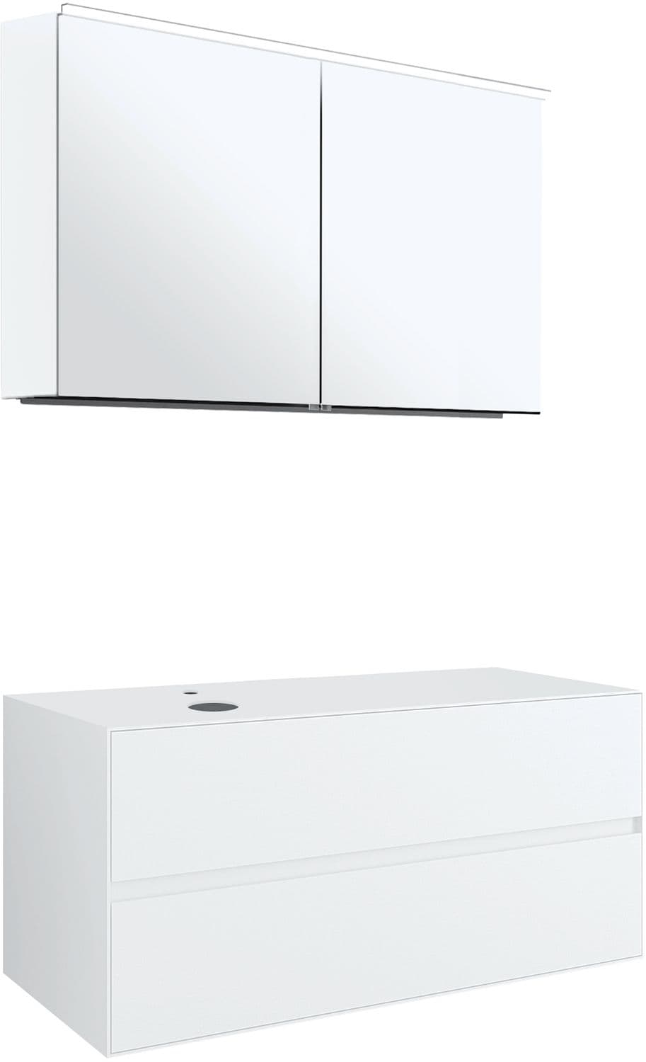 MEUBLE 2 TIROIRS+ TABLET POUR LAVABO A POSER GAUCHE TENSO 120CM TENSO +TROU ROBINET BLANC AVEC ARMOIRE TOILETTE