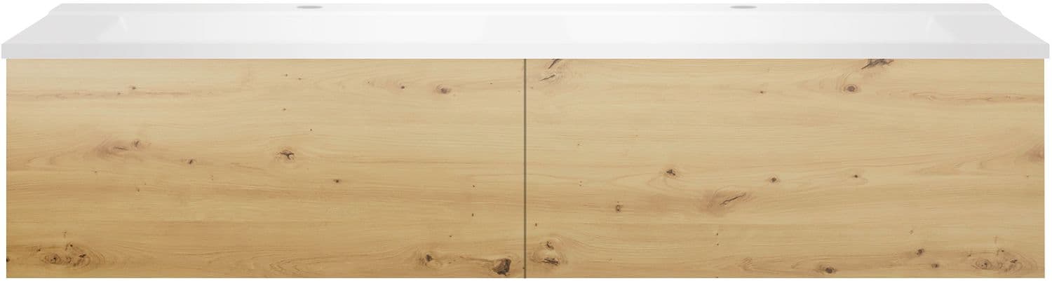 SOUS MEUBLE COFFEE 2 TIROIRS 140 DUO CHENE DECOR URBAN +DOUBLE LAVABO BLANC