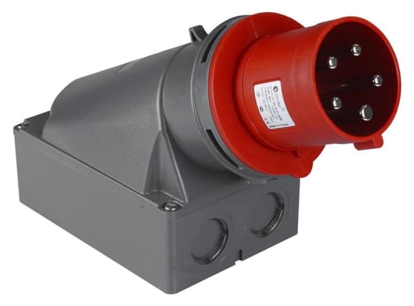 Prise CEE mâle murale 5 x 63A avec contact pilote 380 - 415Vac Rouge IP44