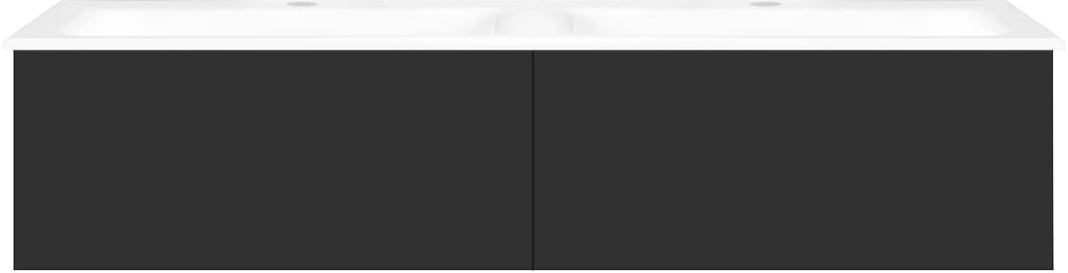 SOUS MEUBLE COFFEE 2 TIROIRS 140 DUO GRAPHITE DOUX MAT +DOUBLE LAVABO PORCELAINE BLANC