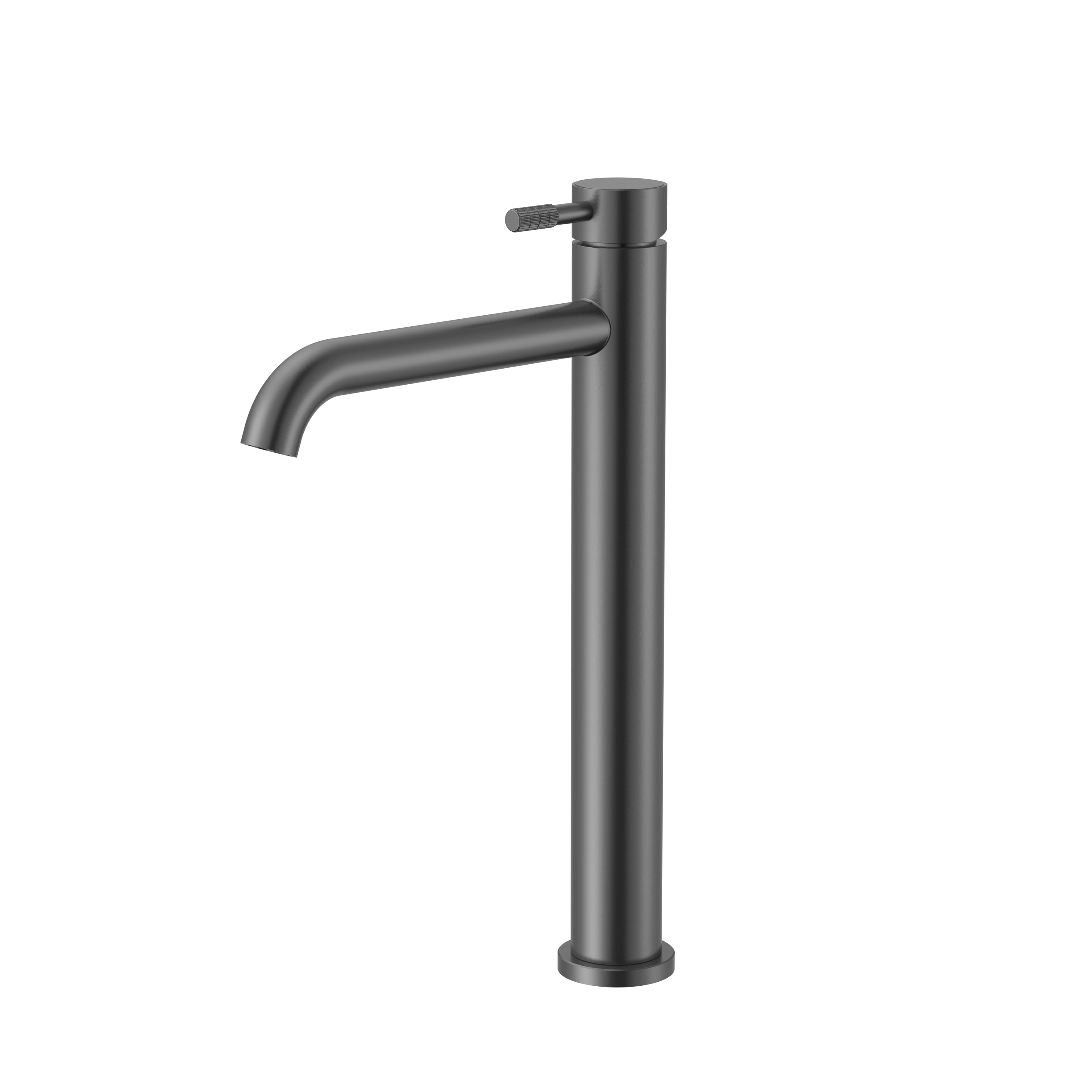 STRIA MITIGEUR LAVABO HAUT – DÉMARRAGE À FROID – POIGNÉE AVEC STRUCTURE STRIÉE RAFFINÉE – SANS BONDE – GUNMETAL (PVD)