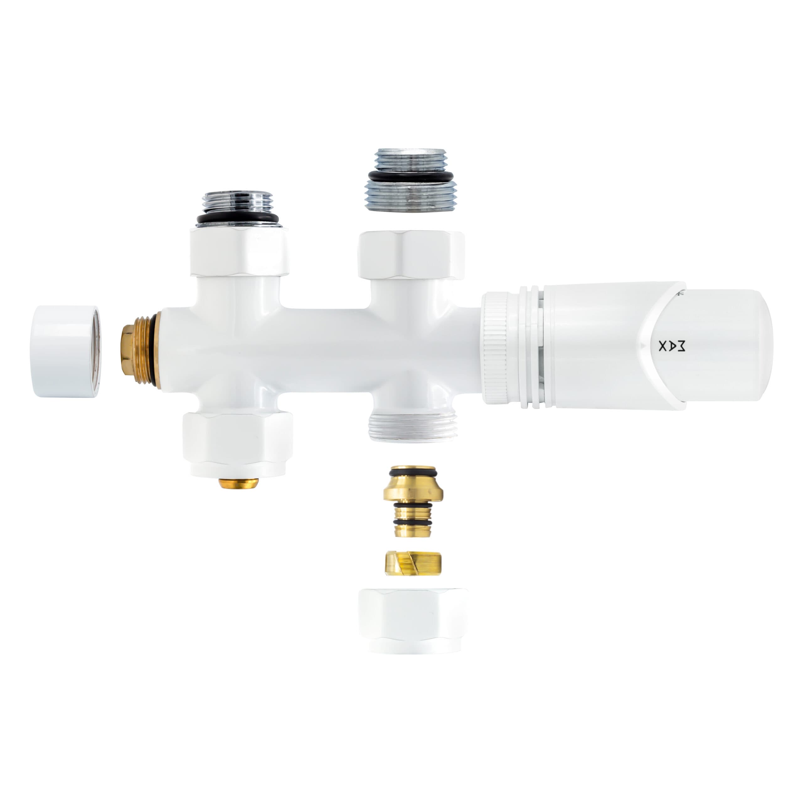 BELRAD VANNE DE RADIATEUR – DESIGN – THERMOSTATIQUE – RACCORDEMENT CENTRAL – DROIT - RACCORDEMENT AU SOL – BLANC BRILLANT
