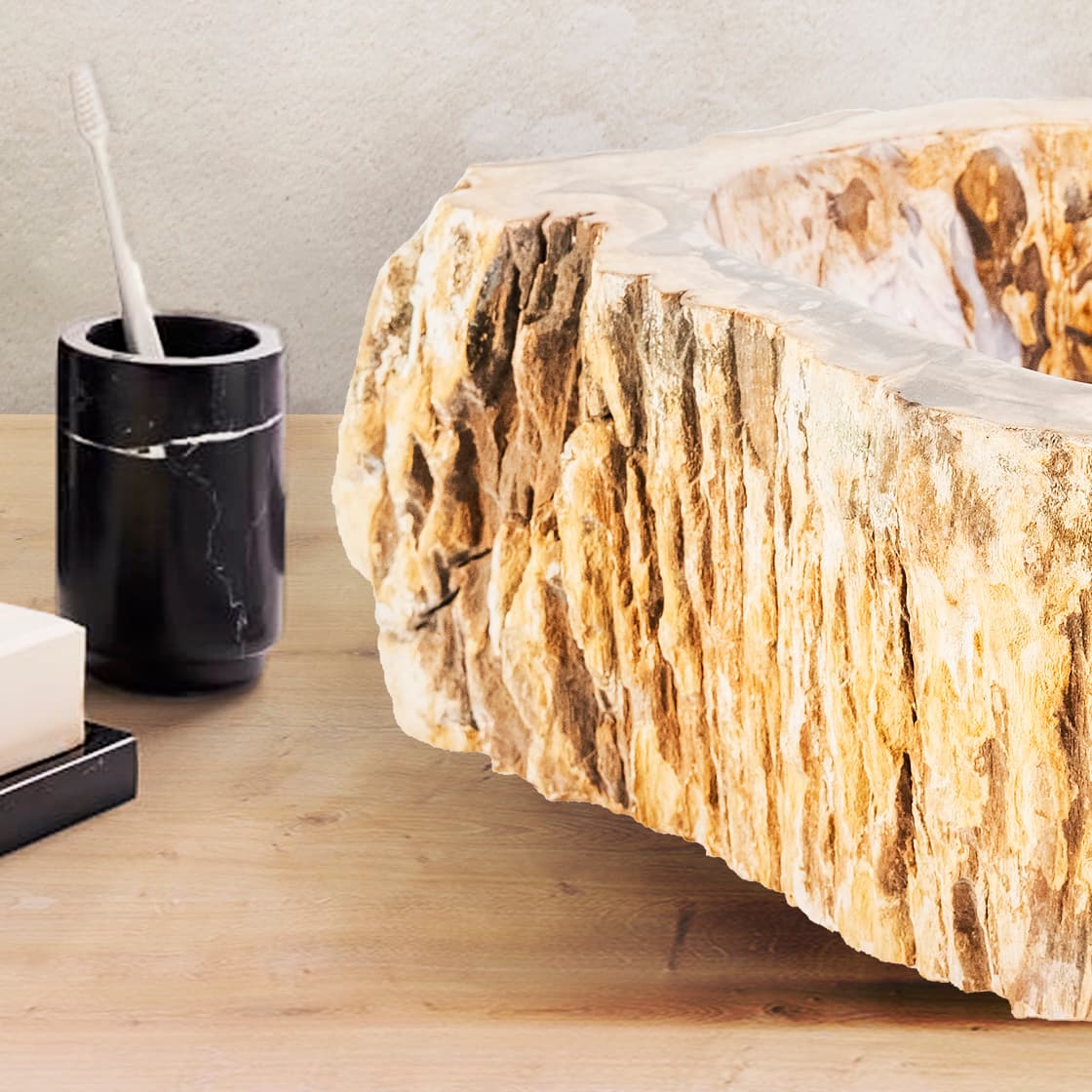 VASQUE EN BOIS FOSSILISÉ 30-35x15CM