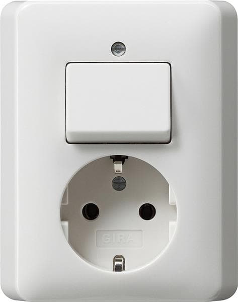 Combinaison interrupteur à bascule / prise Schuko 16A 250V~ avec plaque massive Blanc brillant