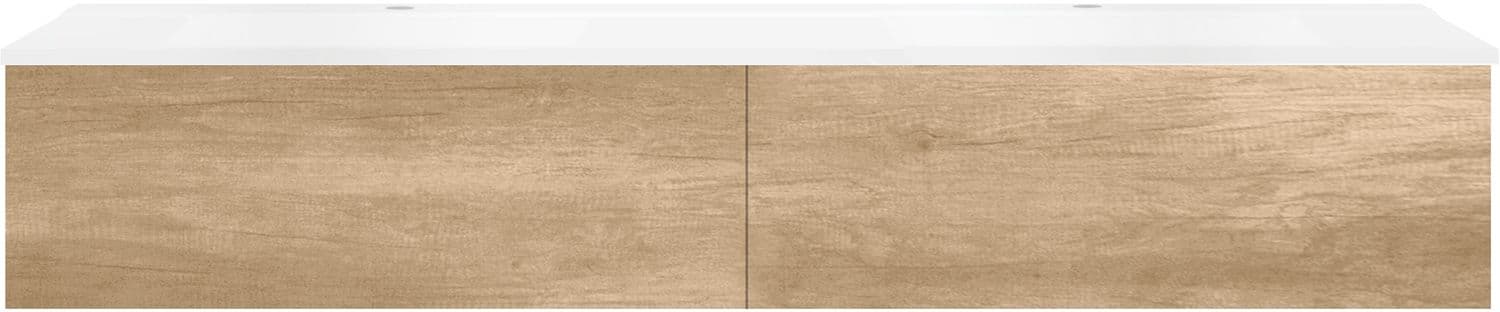 SOUS MEUBLE COFFEE 2 TIROIRS 180 DUO CHENE DECOR CACHMIRE +DOUBLE LAVABO BLANC MAT