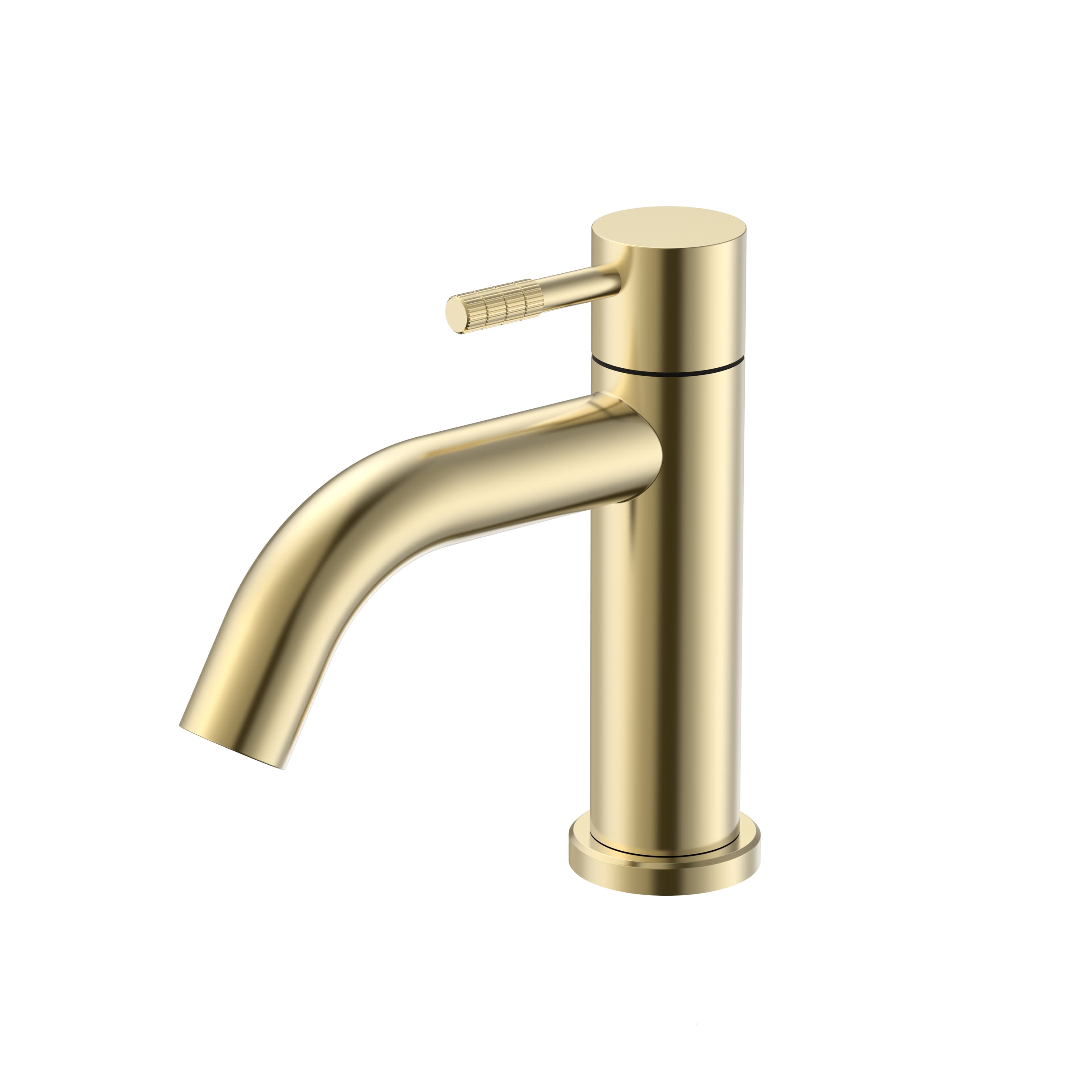 STRIA ROBINET EAU FROIDE – POIGNÉE AVEC STRUCTURE STRIÉE RAFFINÉE – SANS BONDE – OR BROSSÉ (PVD)