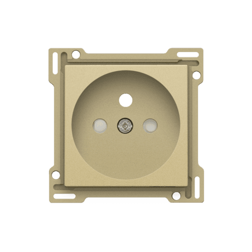Set de finition pour prise de courant avec broche de terre et obturateurs de protection, profondeur d’encastrement de 28,5 mm, couleur gold coated